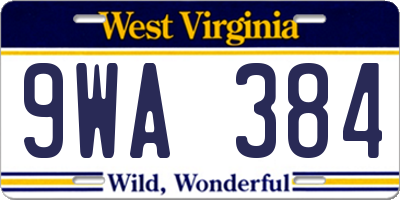 WV license plate 9WA384