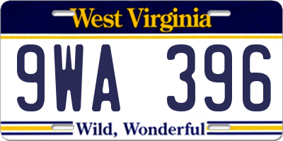 WV license plate 9WA396