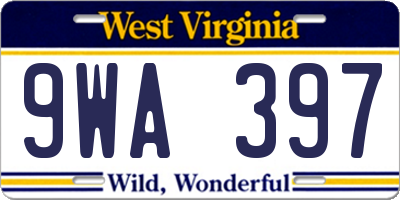 WV license plate 9WA397