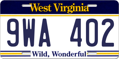 WV license plate 9WA402