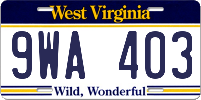WV license plate 9WA403