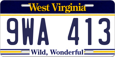 WV license plate 9WA413