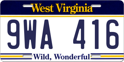 WV license plate 9WA416