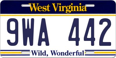 WV license plate 9WA442