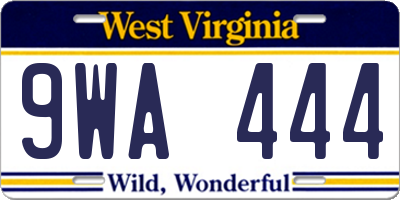 WV license plate 9WA444