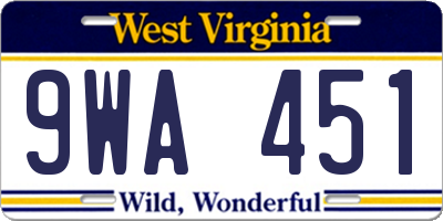 WV license plate 9WA451
