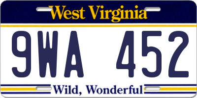WV license plate 9WA452