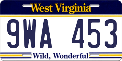 WV license plate 9WA453