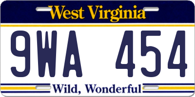 WV license plate 9WA454