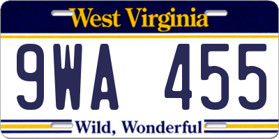 WV license plate 9WA455