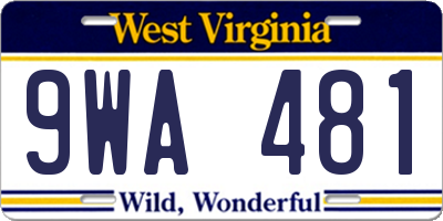 WV license plate 9WA481