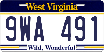 WV license plate 9WA491