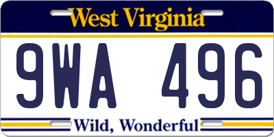 WV license plate 9WA496