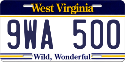 WV license plate 9WA500