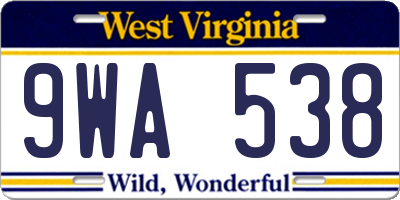 WV license plate 9WA538