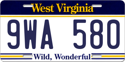 WV license plate 9WA580