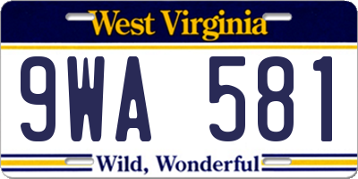 WV license plate 9WA581