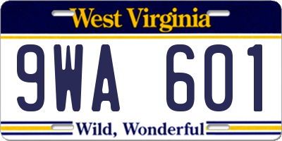 WV license plate 9WA601