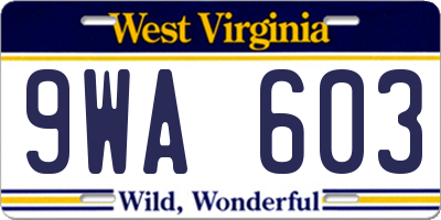WV license plate 9WA603