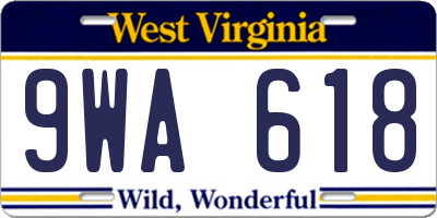 WV license plate 9WA618