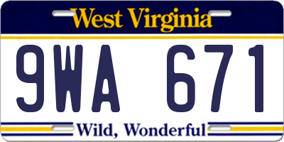 WV license plate 9WA671