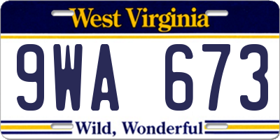 WV license plate 9WA673
