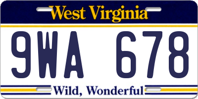 WV license plate 9WA678