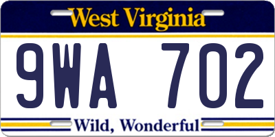 WV license plate 9WA702