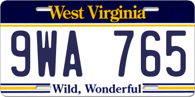 WV license plate 9WA765