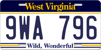 WV license plate 9WA796