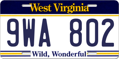 WV license plate 9WA802