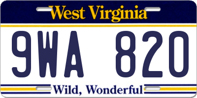 WV license plate 9WA820
