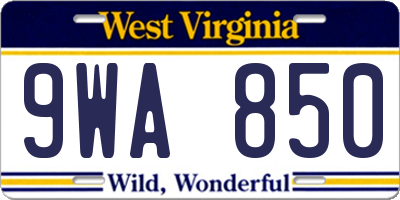 WV license plate 9WA850