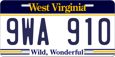 WV license plate 9WA910