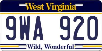 WV license plate 9WA920