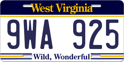 WV license plate 9WA925