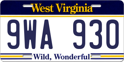WV license plate 9WA930