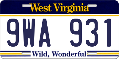WV license plate 9WA931
