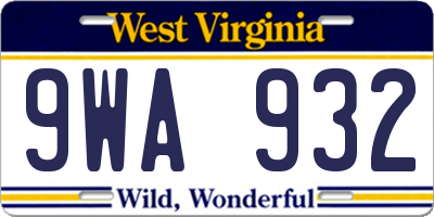 WV license plate 9WA932