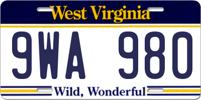 WV license plate 9WA980