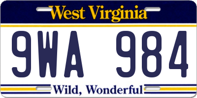 WV license plate 9WA984
