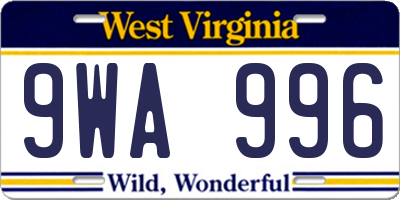 WV license plate 9WA996