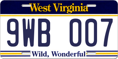 WV license plate 9WB007