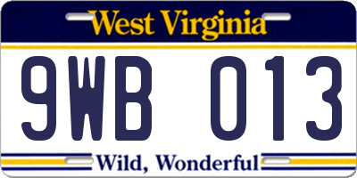 WV license plate 9WB013
