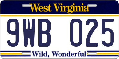 WV license plate 9WB025