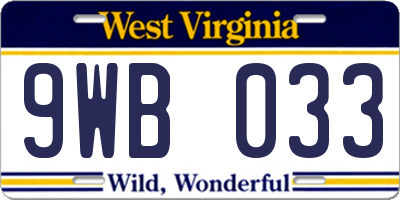 WV license plate 9WB033