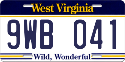 WV license plate 9WB041