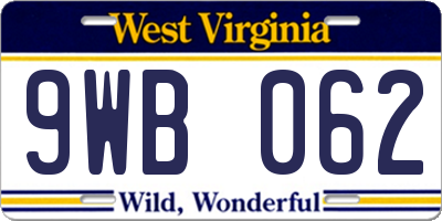 WV license plate 9WB062