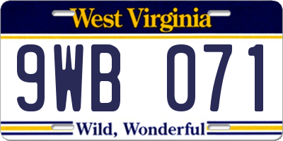 WV license plate 9WB071