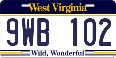WV license plate 9WB102